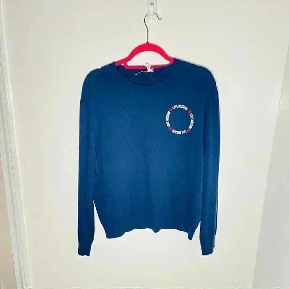 NWT Love Moschino Basic Logo Embroidered Crew Neck Sweater - Picture 2 of 10
